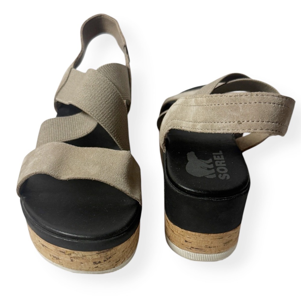 SOREL Cameron Flatform Slingback Sandal Omega Taupe Sea Salt Size 8 - Picture 4 of 11